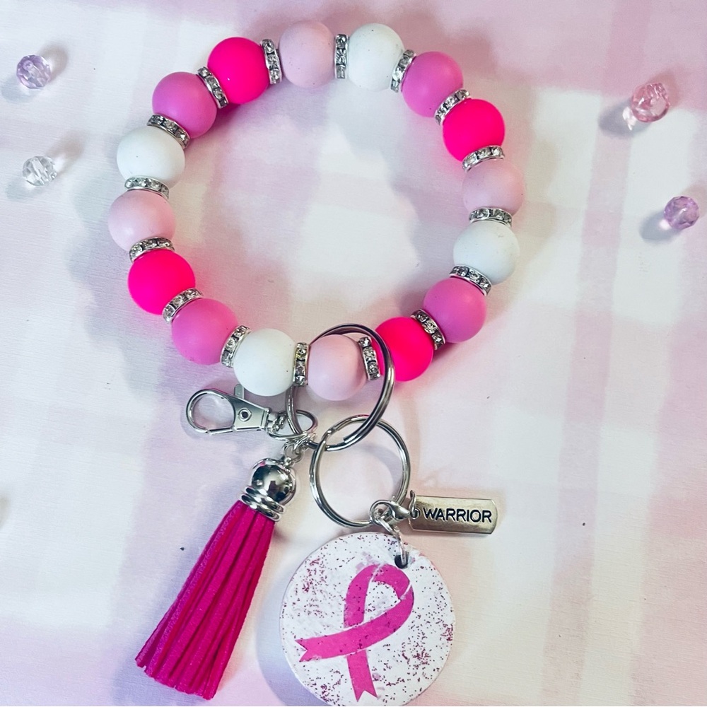 Breast Cancer Awareness Silicone Beaded Keychain Bracelet 💕